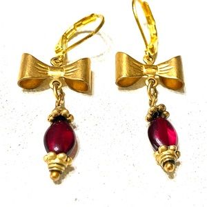 Cottagecore Bow Earrings Purple/red drops